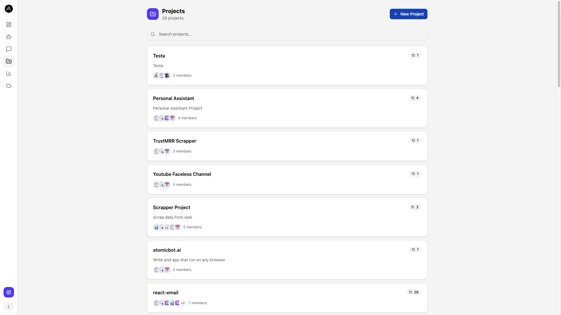 Projects overview -- manage multiple agent teams across all your projects
