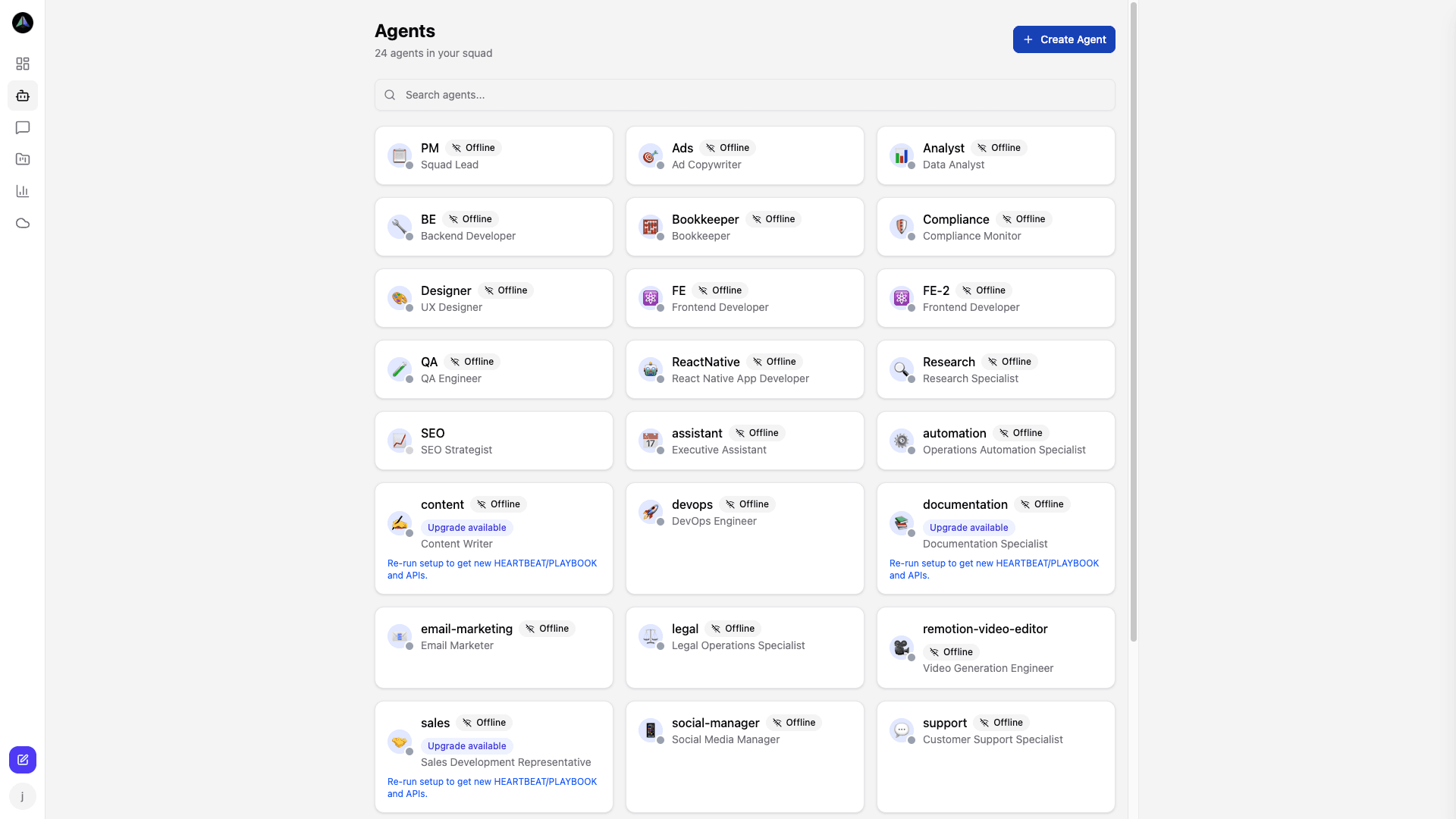 AgentCenter agent squad -- all your AI agents in one view with real-time status