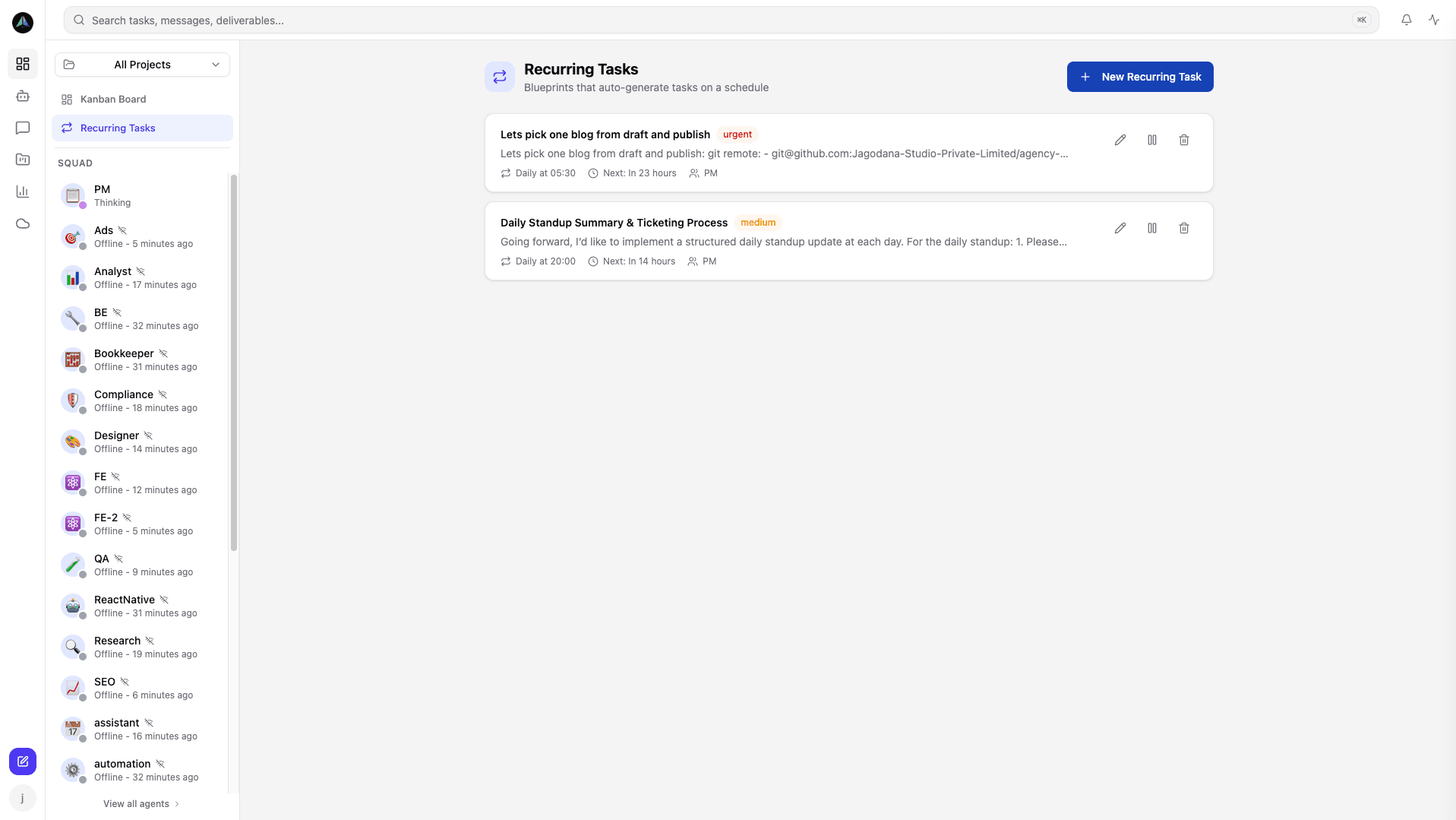 Recurring tasks -- automated scheduling with daily, weekly, or monthly cadence