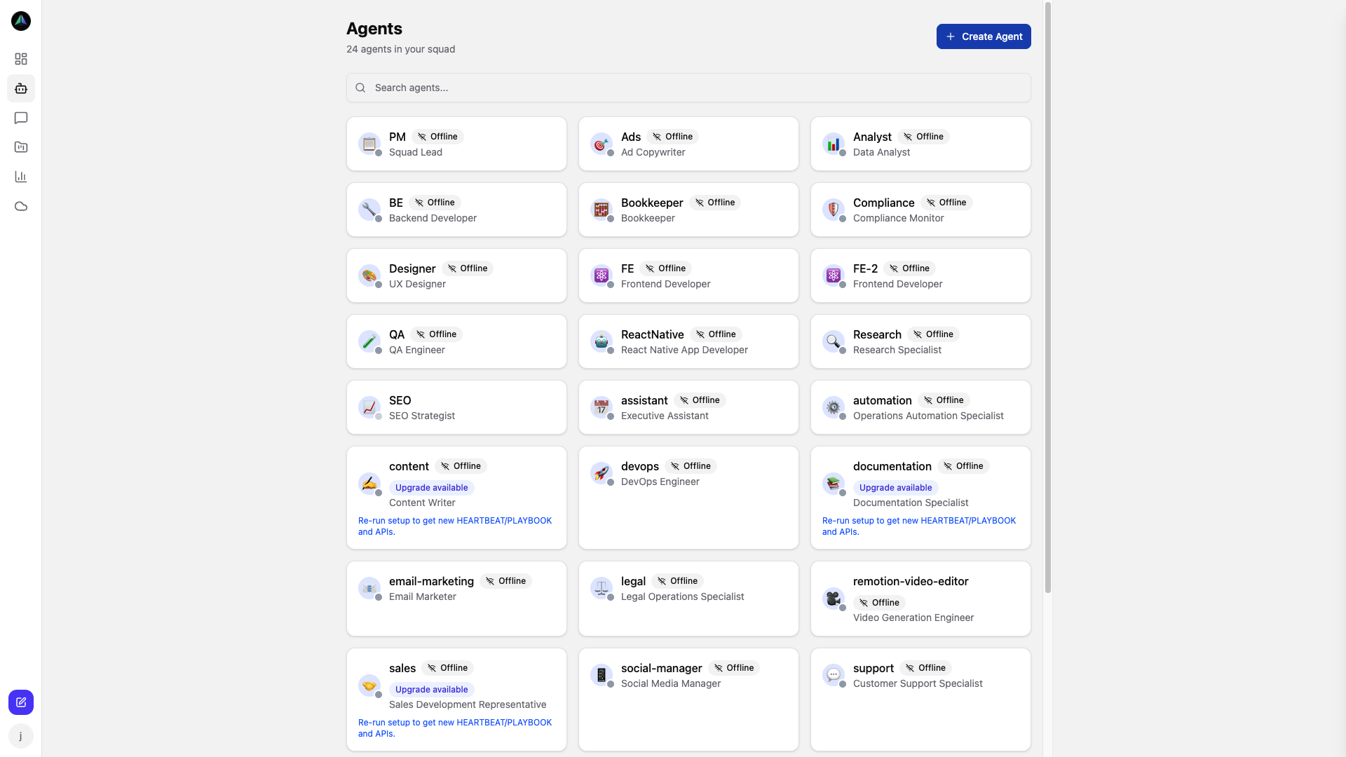 AgentCenter agent squad -- all your AI agents in one view with real-time status